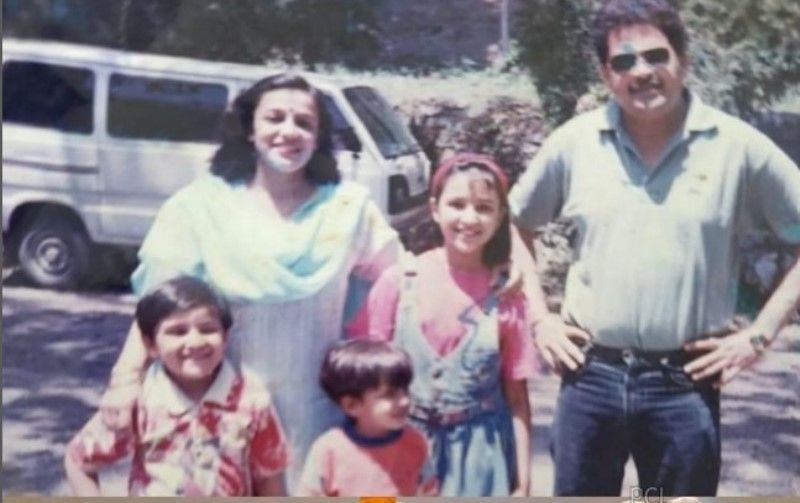 From left, Pawan Chopra's wife, Reena Chopra, his elder son, Sahaj Chora, his younger son, Shivang Chora, daughter, Parneeti Chopra, and Pawan Chopra