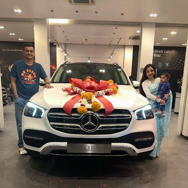 Prafull Billore, along with his family, after buying Mercedes GLE 300d