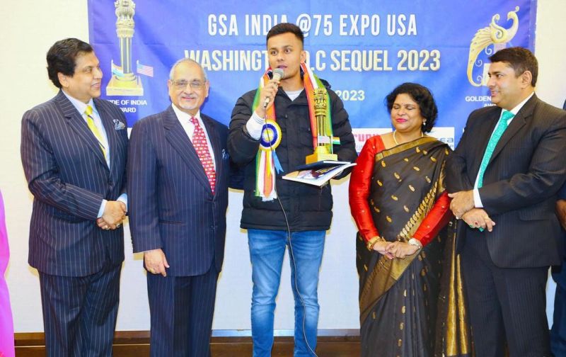 Prafull Billore after receiving the Pride of India Award at GSA India @ 75 Expro Washington, D. C. Sequel at Capitol Hill in Washington, D.C., United States in 2023