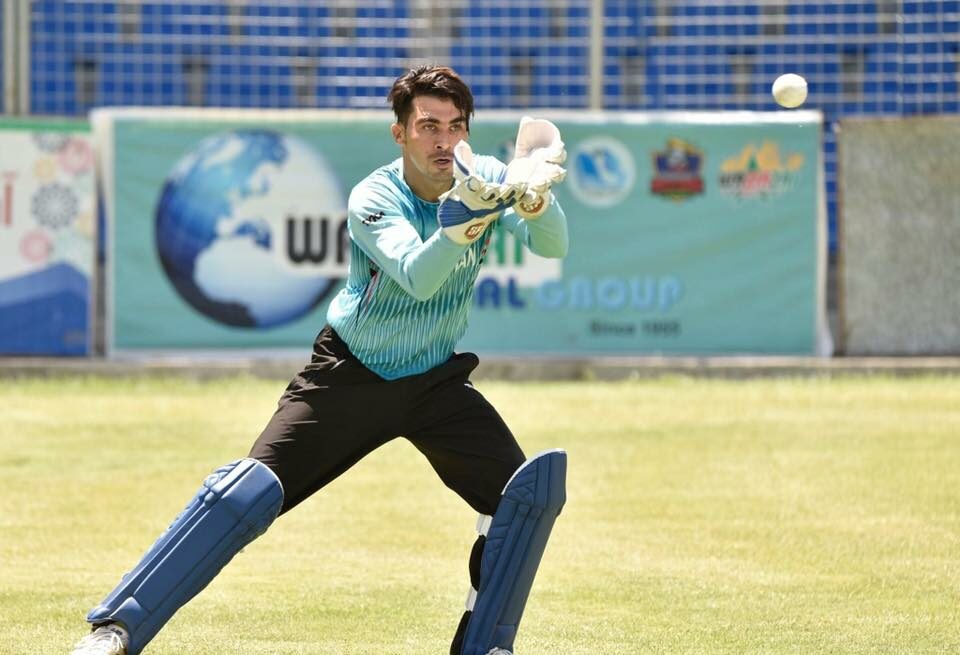 Rahmanullah Gurbaz practicing wicketkeeping
