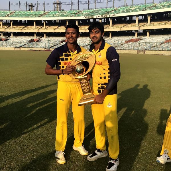 Sai Sudharsan with Vijay Shankar (right) with Syed Mushtaq Ali Trophy 2021