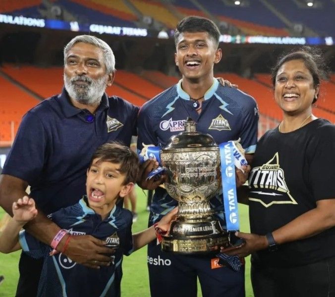 Sai Sudharsan with his family after Gujarat Giants won the 2022 IPL