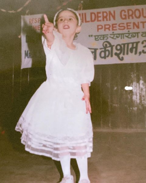A childhood photo of Shweta Pasricha taken while she was performing an act