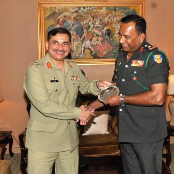 A photo of Fayyaz Hussain with the Sri Lankan Army Chief while he was visiting Sri Lanka