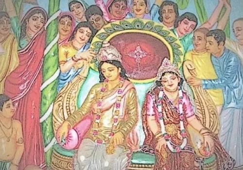 A picture depicting the marriage of Chaitanya Mahaprabhu and Lakshmipriya