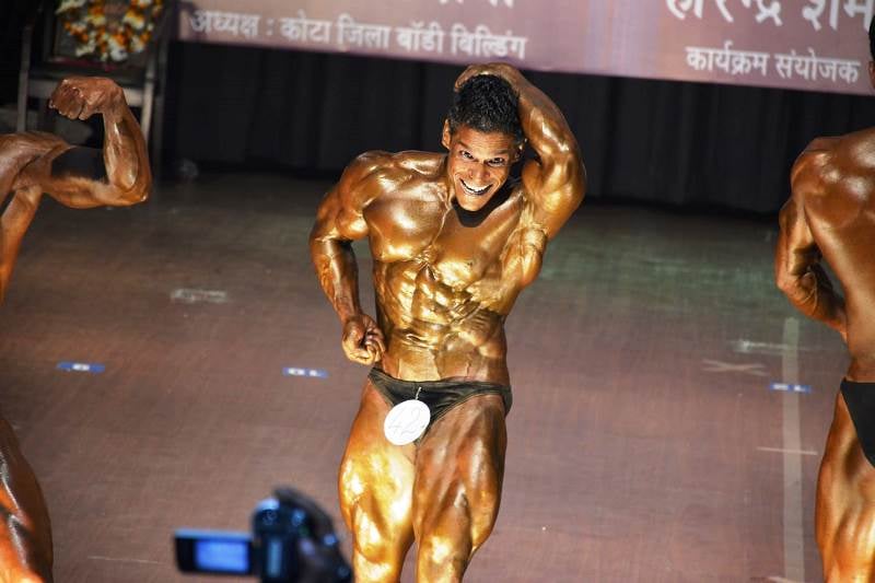 A picture of Premraj Arora during a body building competition