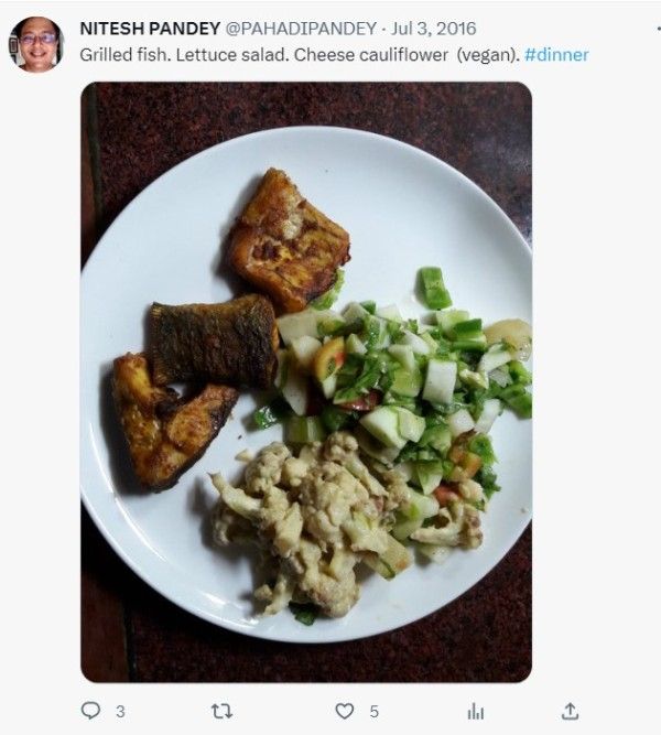 A tweet of Nitesh Pandey showing his dishes