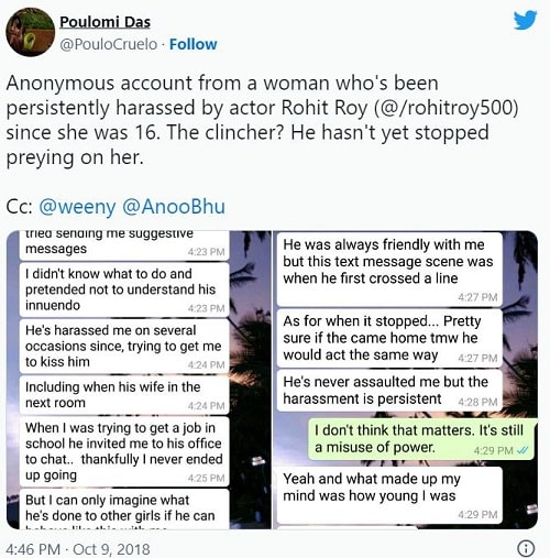 A tweet on Rohit Roy's allegations
