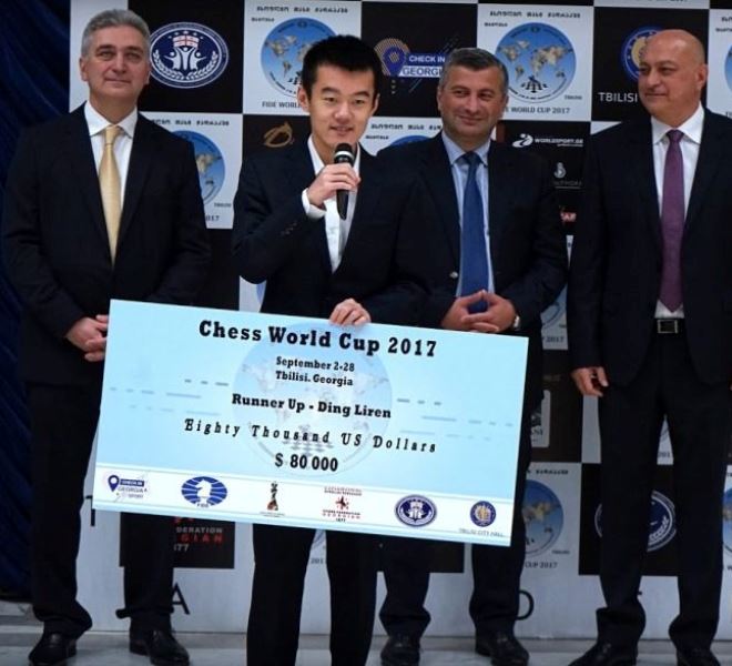 Ding Liren won $ 80,000 at Chess World Cup in 2017