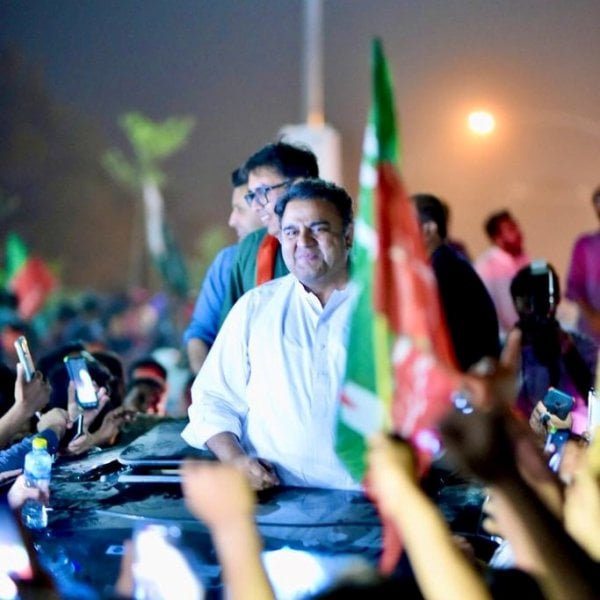 Fawad Chaudhry campaigning during elections