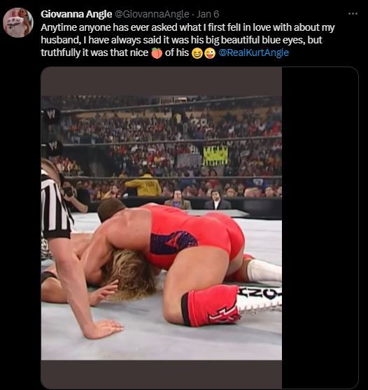 Giovanna Yannotti Angle's post on her Twitter account where she wrote she liked Kurt Angle's butt