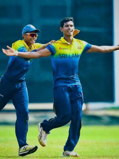 Matheesha Pathirana celebrating a wicket during a match for Sri Lanka