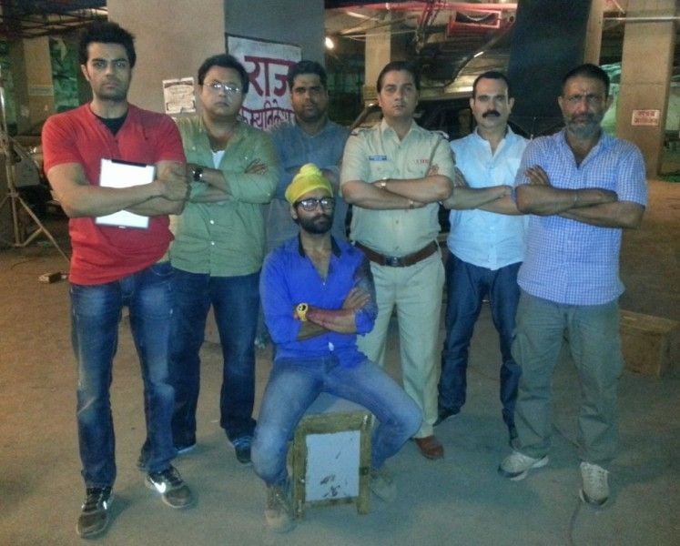 Nitesh Pandey (second from left) during the shoot of the film Mickey Virus
