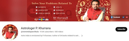 Pandit P Khurrana's YouTube channel