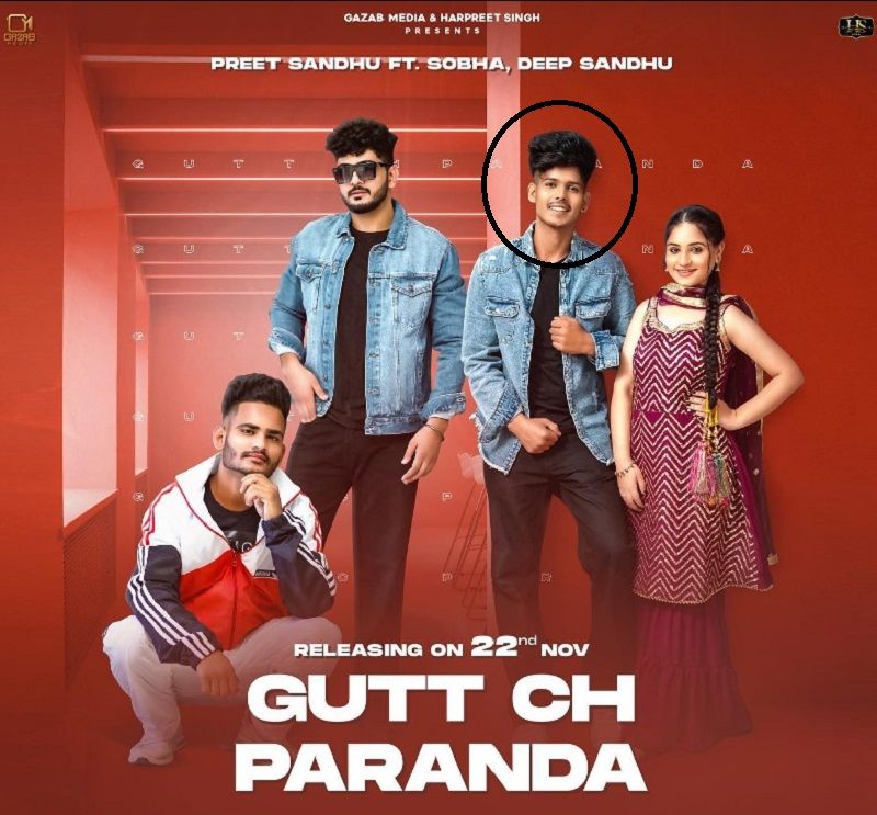 Preet Sandhu on the poster of the song 'Gutt Ch Paranda'