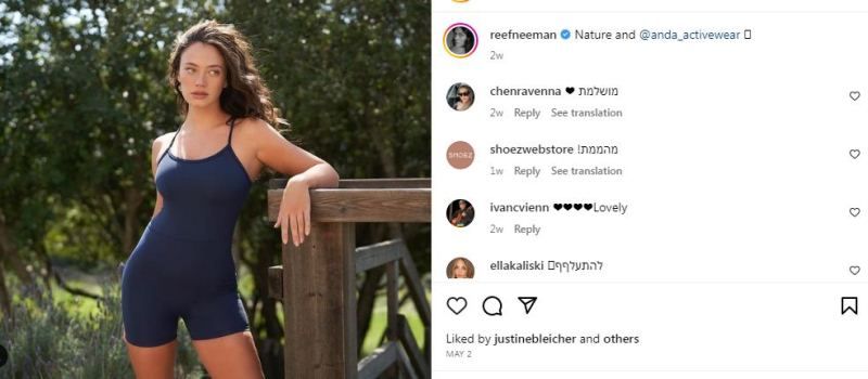 Reef Neeman endorsing Anda activewear in her Instagram post