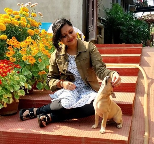 Suchandra Dasgupta with a street dog