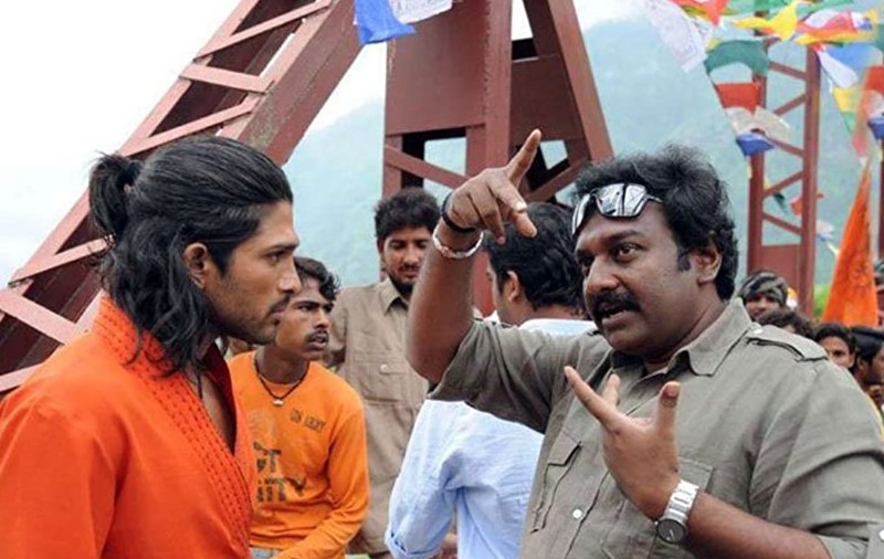V. V. Vinayak (right) with Allu Arjun on the sets of Badrinath film