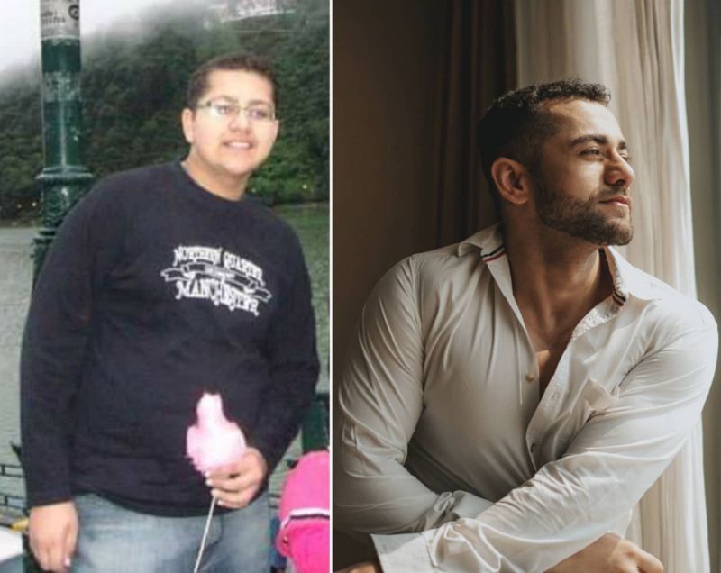 A collage of Mahir Pandhi when he was obese and after he lost weight