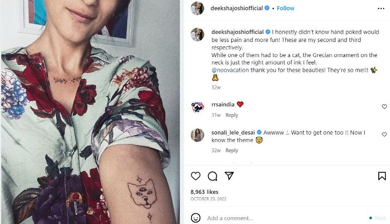 Deeksha Joshi's Instagram post about her tattoos