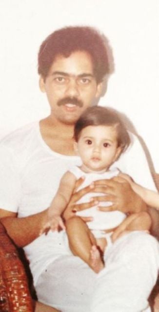 Deeksha Joshi's childhood picture with her father, Hem Joshi