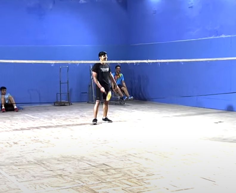 Pawan Sehrawat playing badminton with his friends
