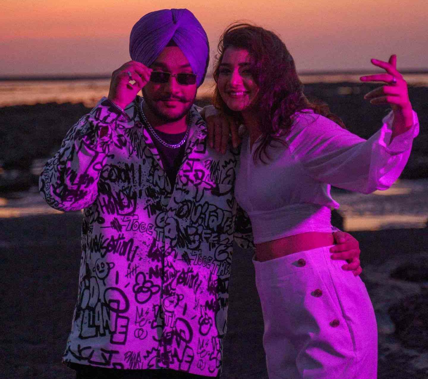 Riar Saab with the model during the shoot of his viral song, Obsessed