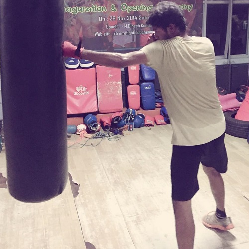 Saran Raj while practicing boxing