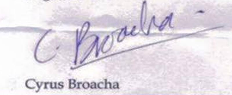 Signature of Cyrus Broacha