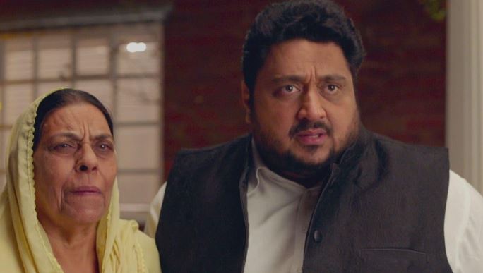 Smeep Kang with Nirmal Kaur (left) during a scene from the 2019 Punjabi film Band Vaaje
