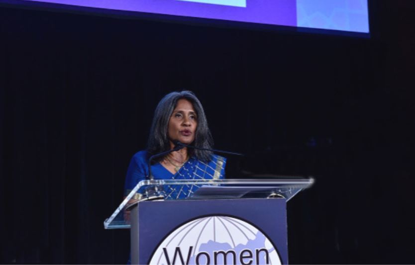 Sunita Viswanath advocating for women rights during an event