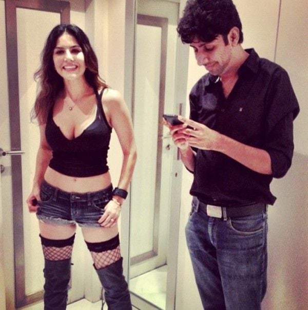 Tanveer Bookwala (right) with Sunny Leone during the shooting of Ragini MMS 2
