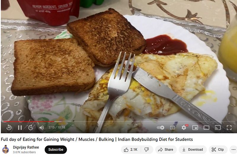 A snip from Digvijay Singh Rathee's vlog eating eggs