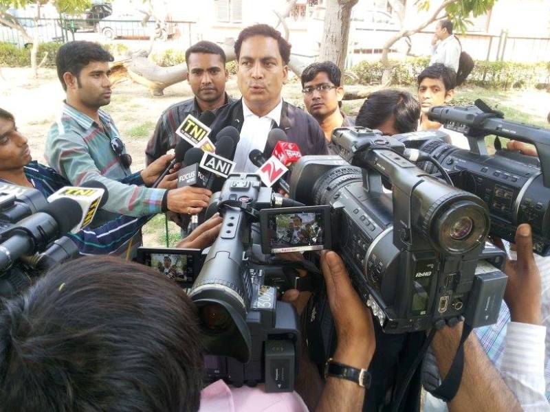 AP Singh talking to media after court hearing of Nirbhaya case