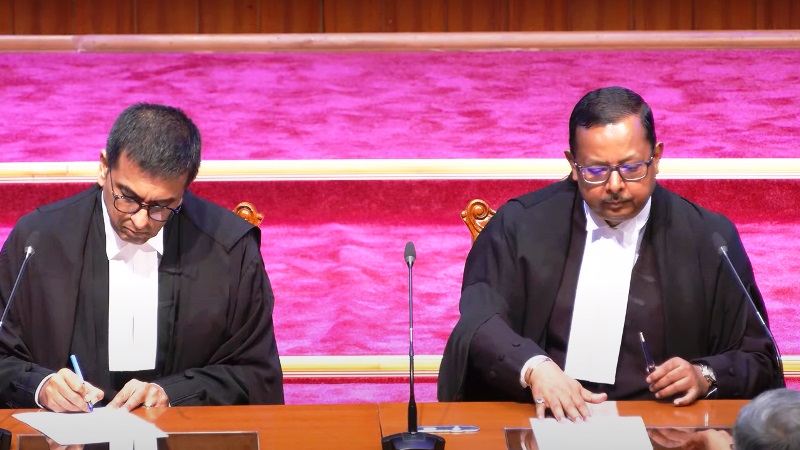 Chief Justice of India DY Chandrachud administering the oath of Justice Ujjal Bhuyan as a Judge of the Supreme Court of India on 14 July 2023