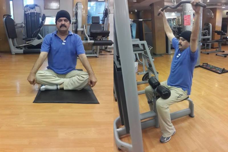 Jitendra Awhad exercising at a gym