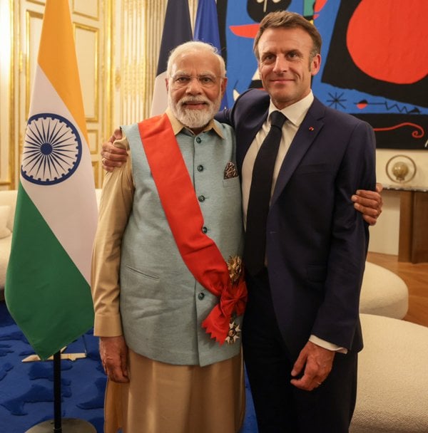 Narendra Modi was conferred with the Grand Cross of the Legion of Honour, the highest award in France, by President Emmanuel Macron in Paris on 13 July 2023