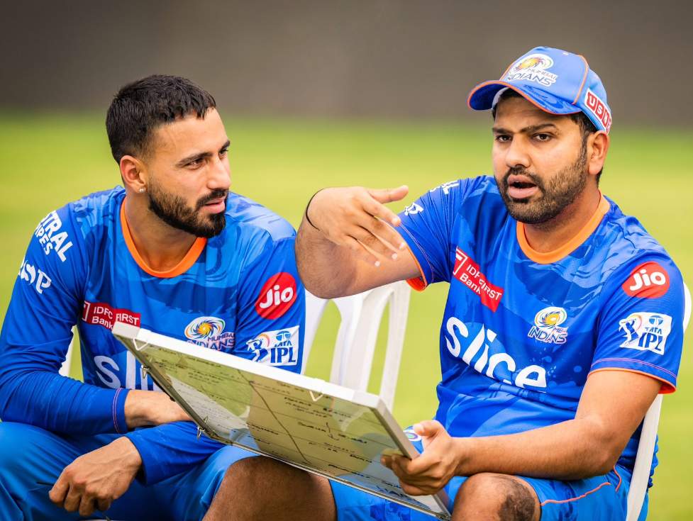 Ramandeep Singh with Rohit Sharma (right) during a practice session
