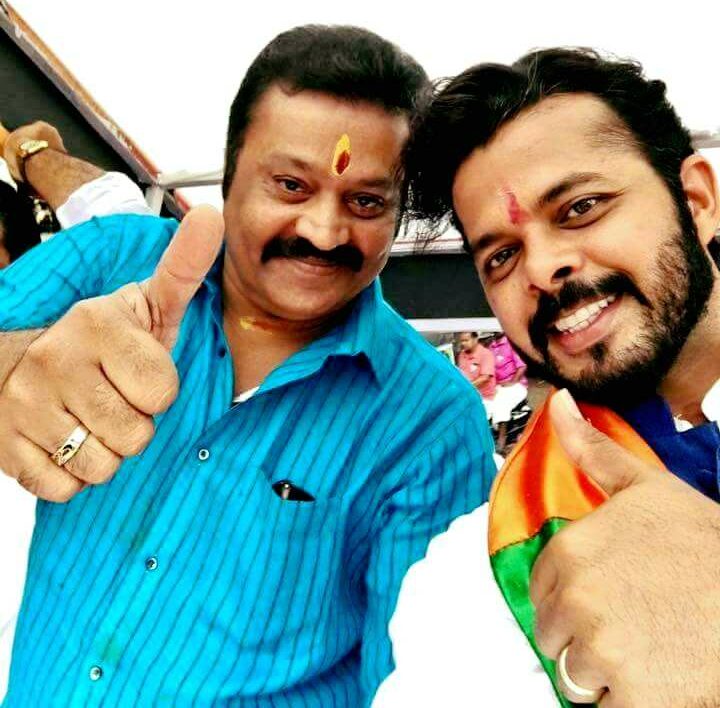 Suresh Gopi with the former Indian cricketer, S. Sreesanth