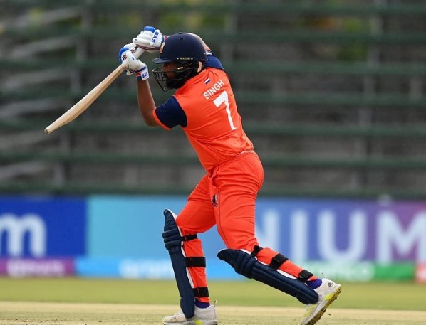 Vikramjit Singh during the 2023 Cricket World Cup Qualifier in Harare, Zimbabwe