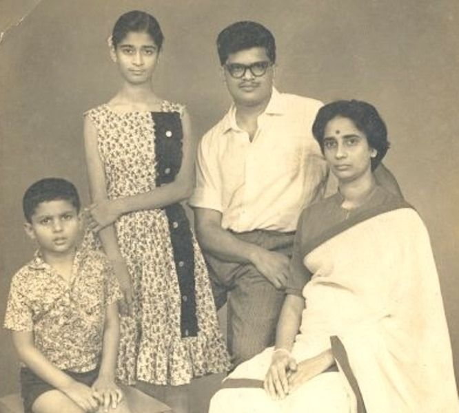A childhood image of Tushar Gandhi with his parents and sister