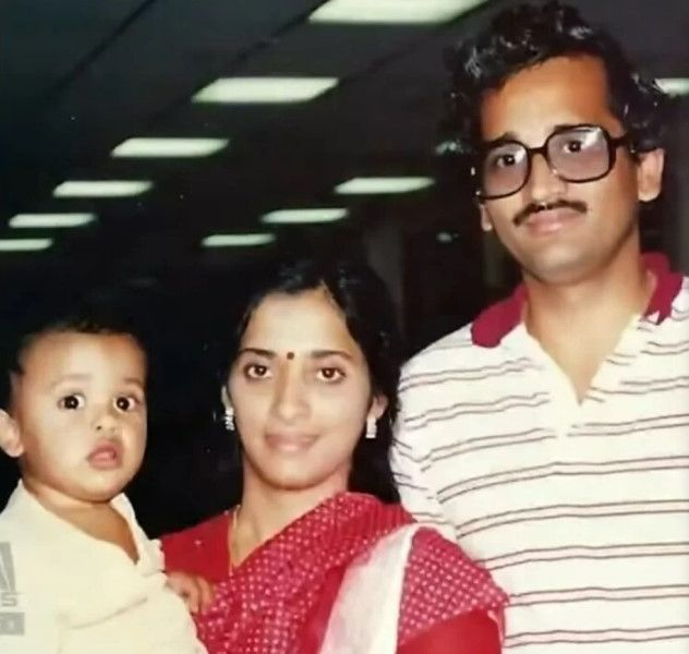 A childhood image of Vivek Ramaswamy with his parents