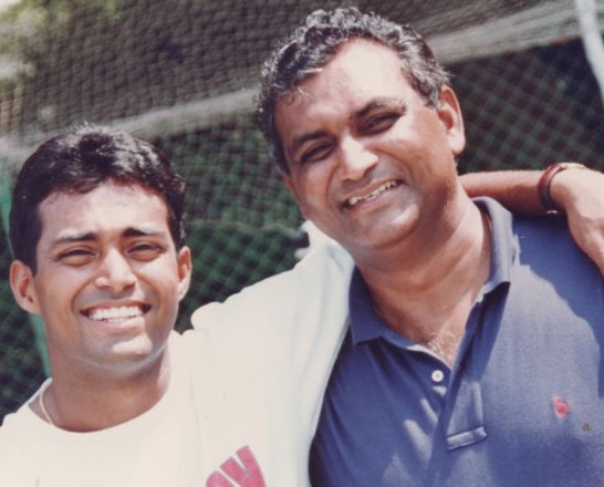 An old picture of Vece Paes with his son
