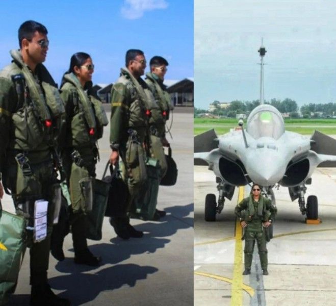 Flight Lieutenant Shivangi Singh at overseas exercise Orion along with other fighter jet pilots