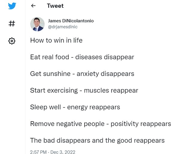 James DiNicolantonio's Twitter post about real food