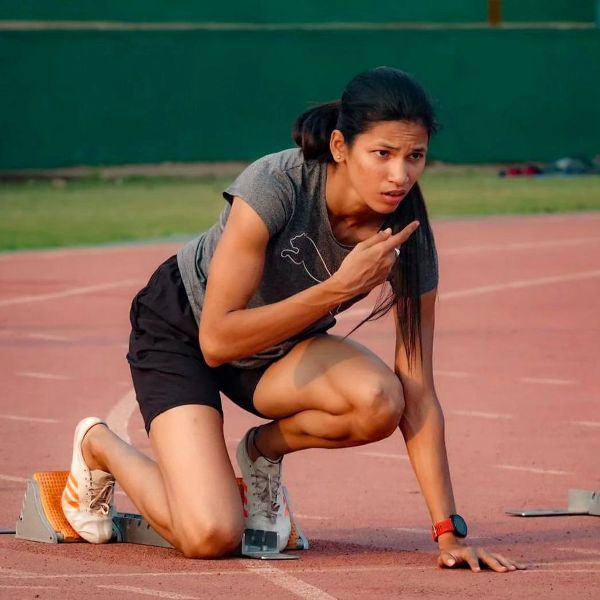 Jyothi Yarraji during a practice session