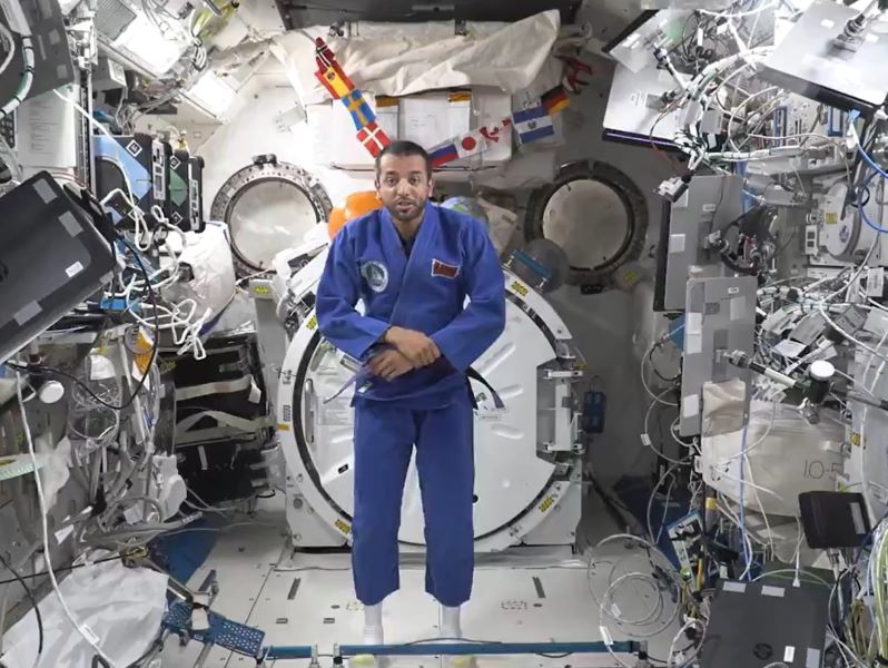 Neyadi in his jiu-jitsu attire onboard the ISS