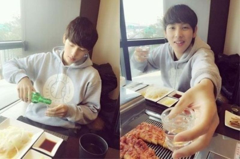 Yim Si-wan drinking alcohol and having a non-vegetarian meal