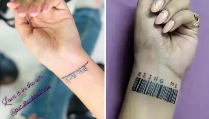 Akanksha Puri's left wrist tattoos before and after