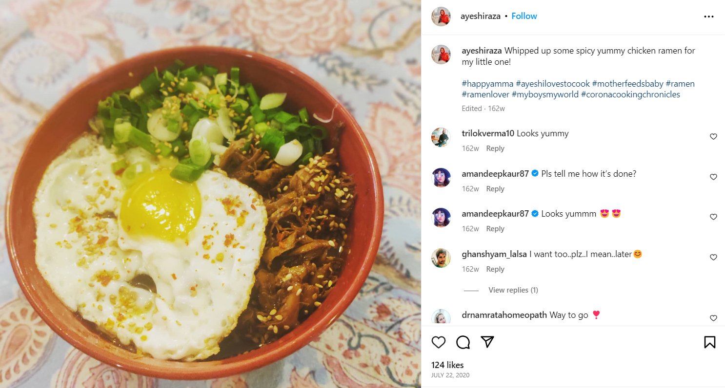 Ayesha Raza Mishra's Instagram post about her eating habits